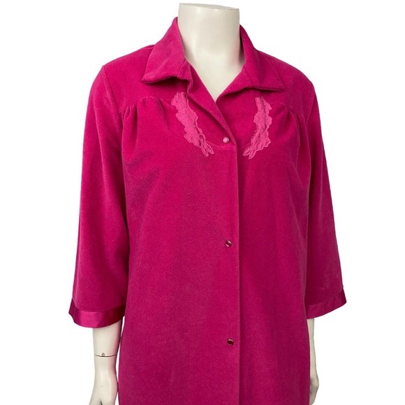 1970s Vanity Fair Hot Pink Velour Short Robe Loungewear /  Small * - Picture 2 of 4